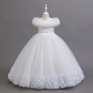 Abito da ragazza grande stile stile europeo 12 anni soffice spalle dal Design abito da sposa da ragazza fiore abito da <span class=keywords><strong>principessa</strong></span> per bambini blu - Product Image 4