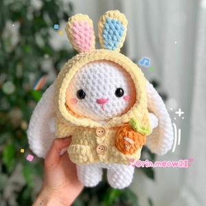 Sudadera con capucha de conejito de ganchillo hecha a mano patrón <span class=keywords><strong>Amigurumi</strong></span> conejo gato mono muñeca DIY tejido Animal juguete artesanía Tutorial <span class=keywords><strong>principiantes</strong></span> - Product Image 2