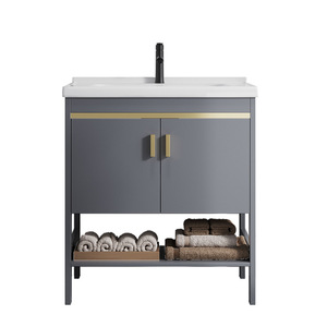 <span class=keywords><strong>Meuble</strong></span> de salle de bain à poser au sol avec <span class=keywords><strong>vasque</strong></span> intégrée en céramique, <span class=keywords><strong>meuble</strong></span>-<span class=keywords><strong>vasque</strong></span> étanche pour petits espaces - Product Image 2