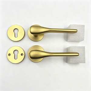 Ensemble de poignées de porte intérieures avec rosette ronde en alliage d'aluminium doré brossé, <span class=keywords><strong>cylindre</strong></span> européen et serrure à clé avec écusson - Product Image 3