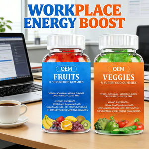 Gummies Probiotiques 100% Biologiques Sans Sucre à Base de Fruits et Légumes, Mélange d'Extraits d'Aliments Entiers, Complément Alimentaire Quotidien en Fibres pour Adultes, OEM - Product Image 2