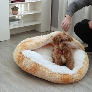Lujosa cama de donut lavable cubierta de arcoíris esponjosa, nido de cueva suave calmante de felpa para perros y gatos - Product Image 5
