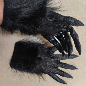 Black <b>Claw</b> <b>Gloves</b> One Size Plush Werewolf Costume Props Halloween Party Wear - Product Image 4