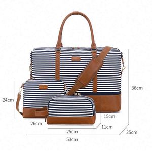 Muestra Gratis, Juego de 3 Bolsas de Viaje de Gran Capacidad, Bolsa de Hombro a Rayas, Venta al por Mayor, Impermeable, con Logotipo Personalizado - Product Image 1