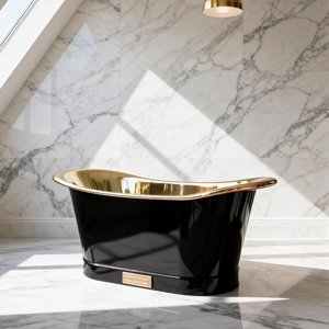 Baignoire autoportante de luxe sur mesure en acier inoxydable 316, finition noir <span class=keywords><strong>carbone</strong></span> et or champagne poli, épaisseur 14 gauge, avec drain pour salle de bain de villa - Product Image 6