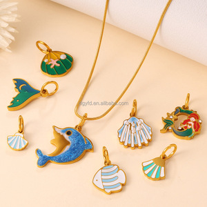 Ciondolo Personalizzato in Acciaio Inossidabile con Logo Smaltato, a Tema Oceano (Delfino, Conchiglia, Polpo) per Acquario, Zoo, Regalo, Fai da Te, Collana, Portachiavi, Borsa - Product Image 3