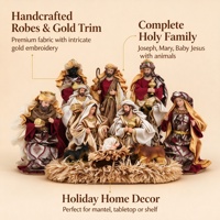 Crèche artisanale en résine, figurines de Noël décoratives et de collection, ensemble de 3 pièces en bois, Sainte Famille rouge et noire