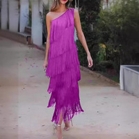 Robe élégante asymétrique à une épaule avec pompons pour femme, style décontracté, soirée, mode unie, fabrication sur mesure, vente en gros