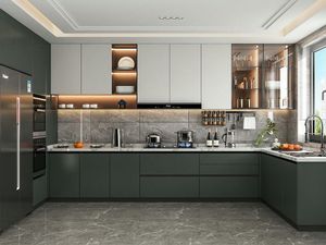 Cocina Modular Moderna en Forma de L con Gabinetes Gris Suave, Almacenamiento Elegante, Iluminación Inteligente y Electrodomésticos Integrados de Primera Calidad - Product Image 2
