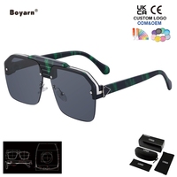 Lunettes de soleil carrées surdimensionnées Boyarn avec logo personnalisé, style rétro demi-cerclé, punk, vente en gros, usine chinoise, pour hommes