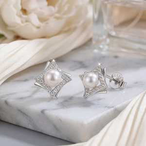 Freshwater Pearl <b>Studs</b> <b>Silver</b> Plated Copper Round Halo CZ Pavé Elegant Jewelry for Women Wedding Party Gifts - Product Image 3