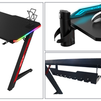 Bureau de jeu pour e-sport,, noir, avec bande LED RGB, léger, bureau, vente en gros