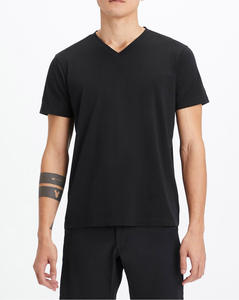 T-shirt pour homme personnalisé, uni, coupe ajustée, impression sérigraphique, uni, été, 95% coton, 5% élasthanne, 210 GSM, col en V - Product Image 5