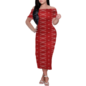 Tapa Pattern <strong>Old</strong> Samoan Tattoo Symbol Print <strong>Lady</strong> Close-body Dress Tribal <strong>Clothing</strong> Custom Women Off-Shoulder Dresses Short Sleeve - Product Image 1