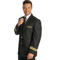 Uniforme de pilote de vol, veste et pantalon noirs en polyester et viscose de haute qualité, design à simple boutonnage, sur mesure