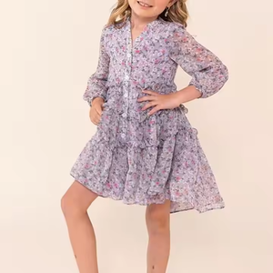 Nuevo estilo verano Boho Floral manga larga vestido largo gasa mamá y yo familia vestido a juego - Product Image 3