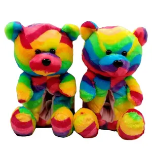 Stuffed Bears Wholesale Custom Hot Selling Stuffed Plush Toy 12 Inch Internal 8.5inch Rainbow Teddy Plush Bear Slipper