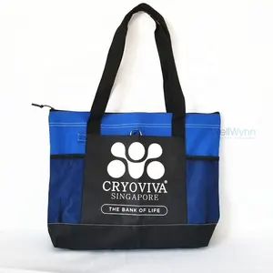 High Quality Reusable Polyester Long Handle Conference Giveaway Select Zippered Promotional Tote Bag With Custom Printed Logo