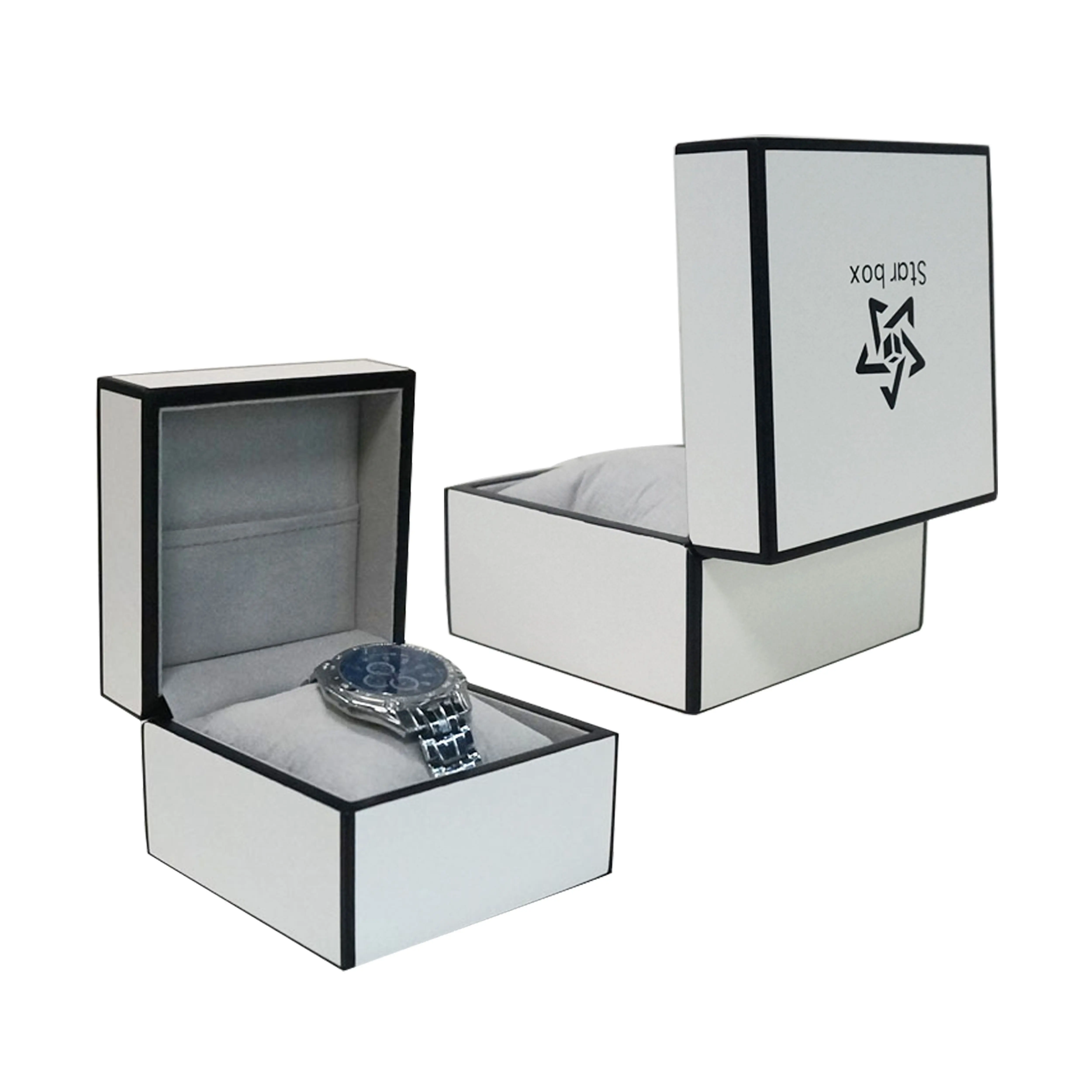Пользовательский бренд, лидер продаж, матовый белый лакированный черный деревянный корпус для часов, квадратная коробка для хранения наручных часов, подарочная упаковочная коробка