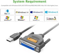UGREEN USB ke DB25 Adaptor Kabel Printer Paralel Konektor Pria ke Wanita Konverter IEEE 1284 untuk PC Desktop Laptop