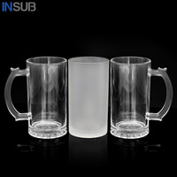Mug à bière transparent de 16 oz, vierge pour sublimation DIY, en forme de canette de bambou, pré-revêtu en usine, en verre transparent