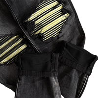 Jean slim déchiré noir style hip-hop urbain avec patch en PU motif bandana jaune pour homme