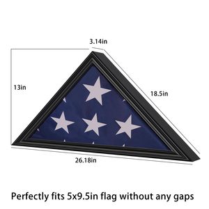 Vitrine triangulaire en bois noir pour drapeau plié standard, cadre anti-poussière pour drapeau commémoratif, à fixer au mur ou à poser sur table, pour collection <span class=keywords><strong>de</strong></span> vétérans - Product Image 2