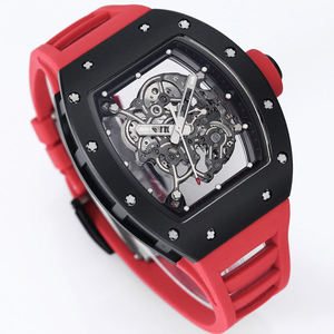 2026 New Wine <b>Red</b> Ceramic Tonneau Unisex Men Watch – Luxury Skeleton Tourbillon, Rubber Strap, Business Waterproof Automatic - Product Image 5