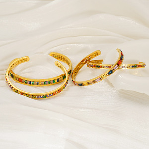 Zogxin Gold Tone <b>Bangle</b> <b>Bracelets</b> With Colorful Rhinestones For Women Fashion Jewelry - Product Image 3