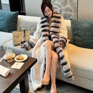 Manteau d'hiver pour <span class=keywords><strong>femme</strong></span> <span class=keywords><strong>en</strong></span> doux noir long imperméable et coupe-vent imitant la fourrure de lapin <span class=keywords><strong>en</strong></span> laine nouveau style de mode <span class=keywords><strong>en</strong></span> <span class=keywords><strong>tissu</strong></span> tissé - Product Image 5