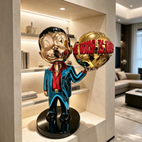 Statue personnalisée en fibre de verre Pop Art Garçon Tenant une Boule Sculpture de Dessin Animé Électroplaquée Décoration d'Hôtel, de Villa, de Hall d'Entrée, Ornement Artistique