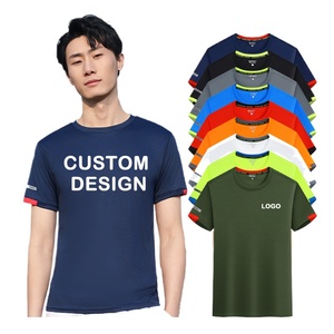 T-shirts décontractés en polyester tricoté 100 %, col rond, 180 g, couleur unie, séchage rapide, impression sérigraphique, logo personnalisé pour hommes - Product Image 1