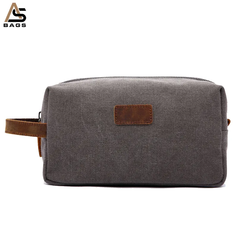 Aosheng logotipo personalizado de cuero de lona bolsa de cosméticos afeitado Dopp Kit de viaje para hombre, bolsa de