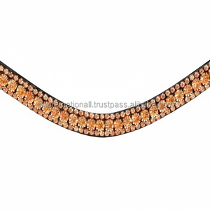Bandeau de tête en cuir de haute qualité avec logo personnalisé, trois rangées de strass, durable, élégant, équipement équestre occidental, prix de gros - Product Image 1