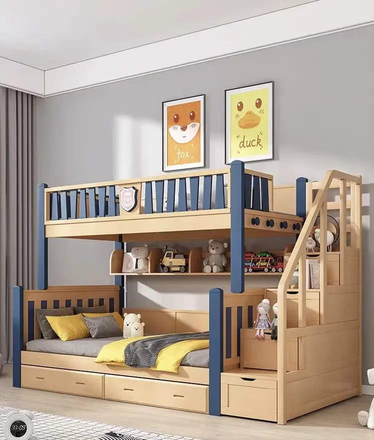 Factory Natural Wood Color OAK Wood Bunk Bed for Kids Eco-friendly Water-based Paint Excellent Craftsmanship