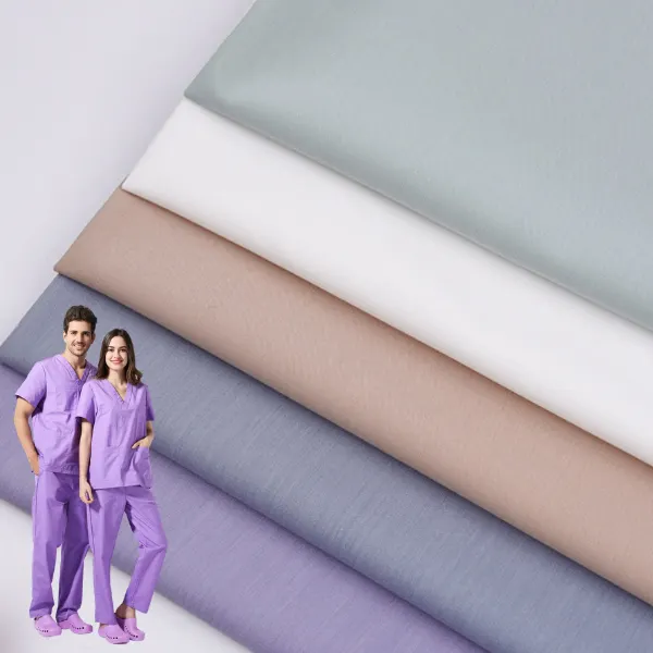 Poliestere Rayon Spandex Scrub Suit tessuto anti-microbico 4 vie Stretch Hospital Scrub uniforme resistenza all'acqua Lab Coat Fabric