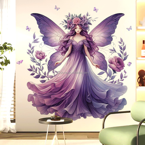 Adesivi <span class=keywords><strong>murali</strong></span> viola di <span class=keywords><strong>grandi</strong></span> <span class=keywords><strong>dimensioni</strong></span> per la principessa delle fate dei fiori soggiorno camera da letto decorazione carta da parati adesivi da parete in PVC - Product Image 3