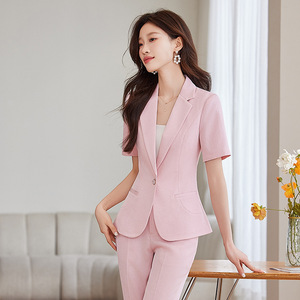 Women's Short Sleeve Blazer Lightweight Breathable Polyester Suit Jacket For Work Summer Casual Wear - Product Image 2