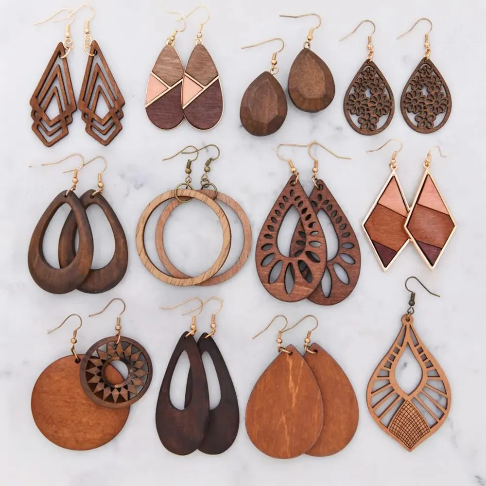 Hot Sell Women Pendant Resin And Wooden Beads Rattan Dangle Afro Girl Earring Handmade Jewelry Hoop Rattan Earrings//