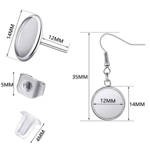 DIY Jewelry Stainless Steel Cup Post S-shaped Set Gem Inlaid Blank Round Frame Tray Rubber Earring Backs Stud Earring Bezel Kit