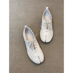 2026 French Style Sheepskin <b>Split</b> <b>Toe</b> <b>Shoes</b> for Women Lace-up Casual Leather <b>Shoes</b> Niche Literary Design Comfortable Flats - Product Image 4