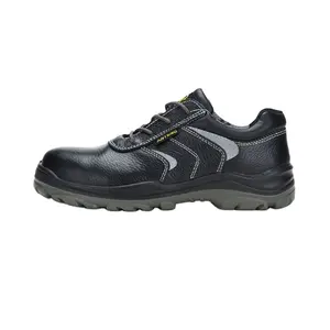 Chaussures de sécurité en cuir de vachette noires anti-écrasement anti-crevaison antistatiques résistantes à l'usure confortables et respirantes