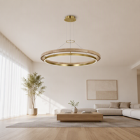 Lustre moderne en bois doré Jingshi Lighting, luminaire suspendu LED à 2 niveaux pour salle à manger et salon