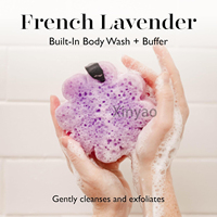 Logo personnalisé Lavande Française Fleur Sauvage Tampon Épurateur Corporel Bain Douche Luffa Femmes Exfoliant avec Éponge Infusée pour le Corps