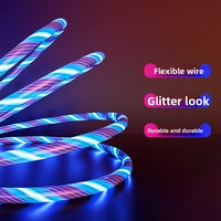 Cable de Carga Rápida USB 3 en 1 con Cubierta de TPE y Luces LED Intermitentes para Teléfono Móvil y Vehículo, Conectores Micro USB Tipo C