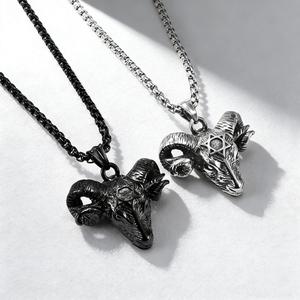 Cross-border yunnique niche personalized pentagram devil goat titanium steel necklace retro <b>style</b> Satan goat <b>head</b> p - Product Image 1