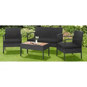 4 Pieces Patio Rattan Chair Wicker Set With Table Outdoor Indoor Use Backyard Porch Garden Poolside Balcony Furniture