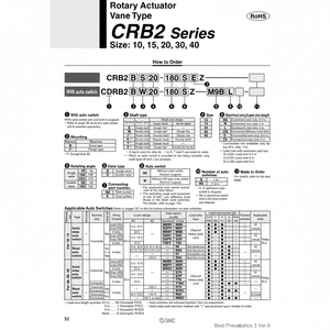 Pièces pneumatiques d'actionneur rotatif SMC Pneumatics CRB2FW10-90SZ - Product Image 1