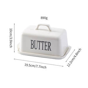 Beurrier carré en porcelaine avec couvercle et poignée, récipient de rangement pour beurre en céramique blanche pour la cuisine - Product Image 2