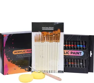 BOMEIJIA Promotional Gift Painting Art Set -15PCS Artist Brush, 24Colors Acrylic Paint, 2PCS Round Sponges and 1 Palette Knife